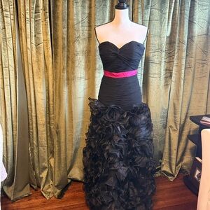 Elegant Black Strapless Dress with Pink Accent
